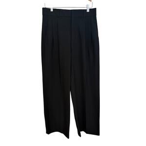 GU Uniqlo Japan Black High Rise Pleated Wide Leg Trousers Dress Pants L / XL NEW
